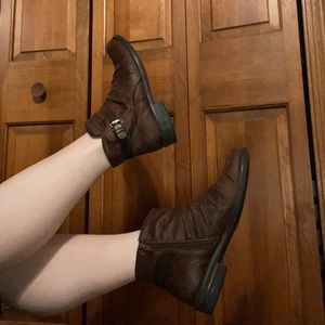 bare traps warm brown ankle bootie